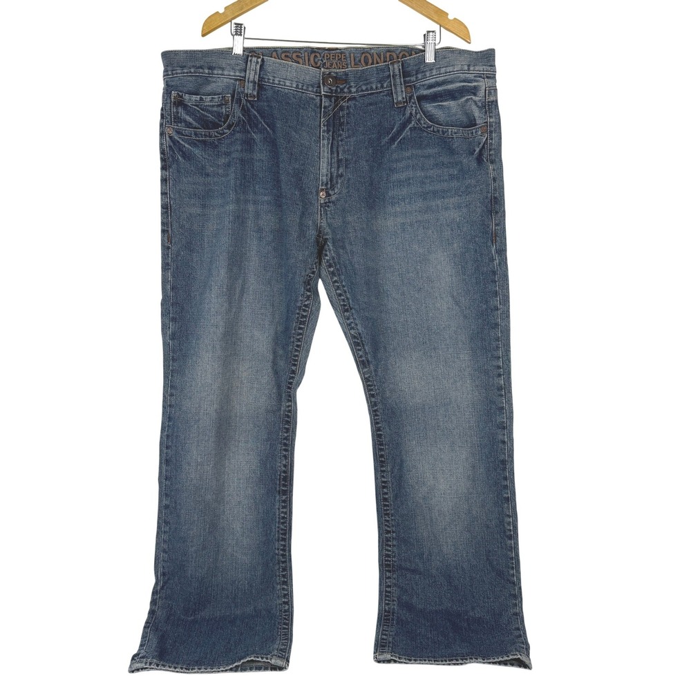 Pepe Jeans London Classic Mens 42x34 Blue Denim Straight Leg Jeans Cotton